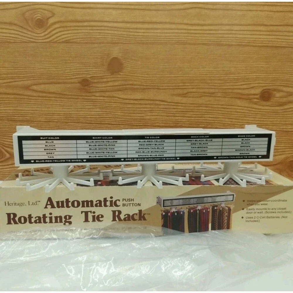 VTG Heritage LTD Automatic Push Button Rotating Tie Rack 1987 White -Read